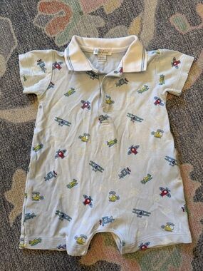Kissy Kissy Light Blue Baby One-Piece with Airplane Print